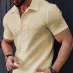 Men’s Stylish Casual Textured Light Yellow Shirt