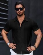 Men’s Stylish Casual Textured Black Shirt - Image 2