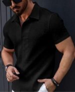 Men’s Stylish Casual Textured Black Shirt