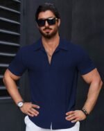 Men’s Stylish Casual Textured Blue Shirt - Image 2