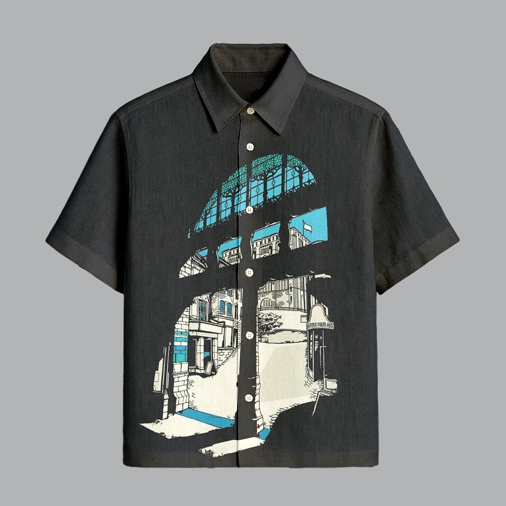 115.jpg Black Stylish Printed Half Sleeve Shirt for Men Modern Urban Look - Image 1