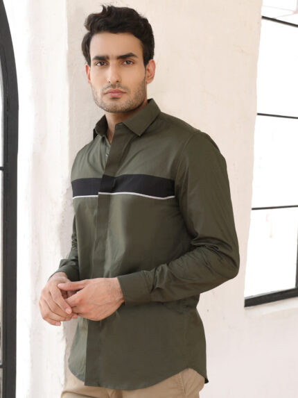 Cedar Green Cut and Sew Cotton Modern Casual Shirt