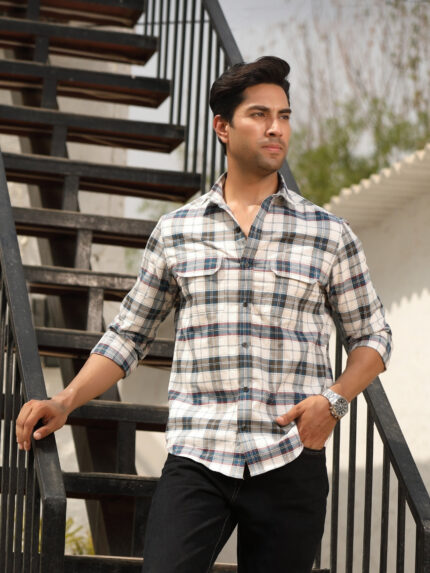 Crystal Teal Checkered Refreshing Casual Shirt