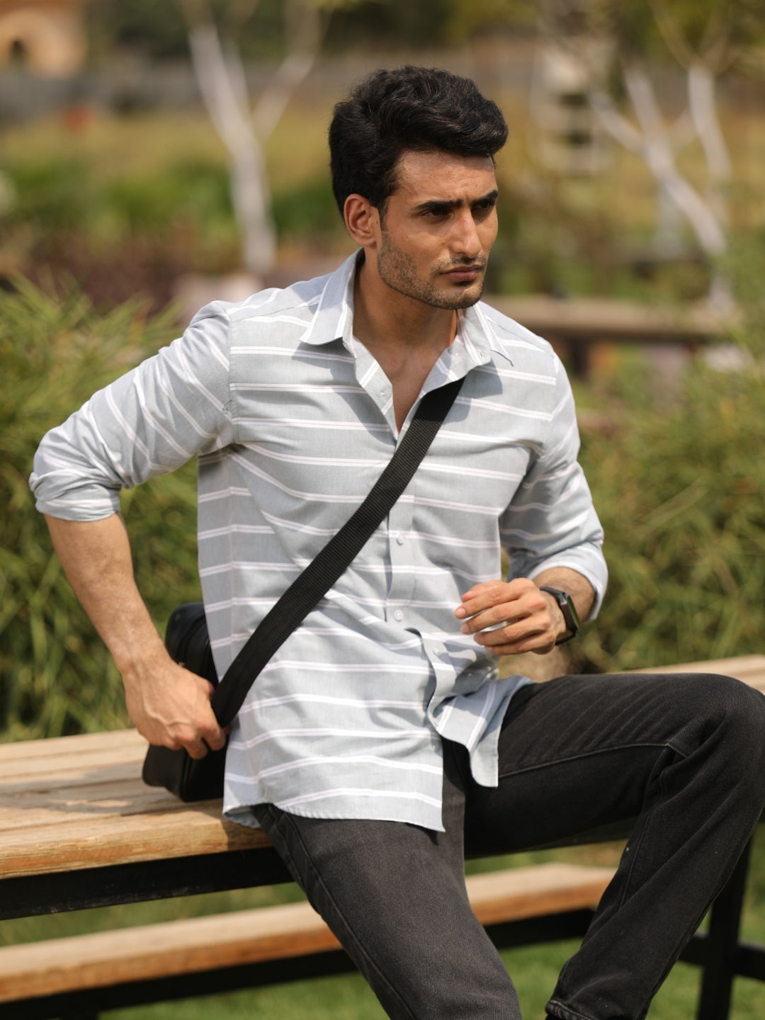 179.jpg Mint Green Horizontal Striped Sporty Casual Shirt - Image 1