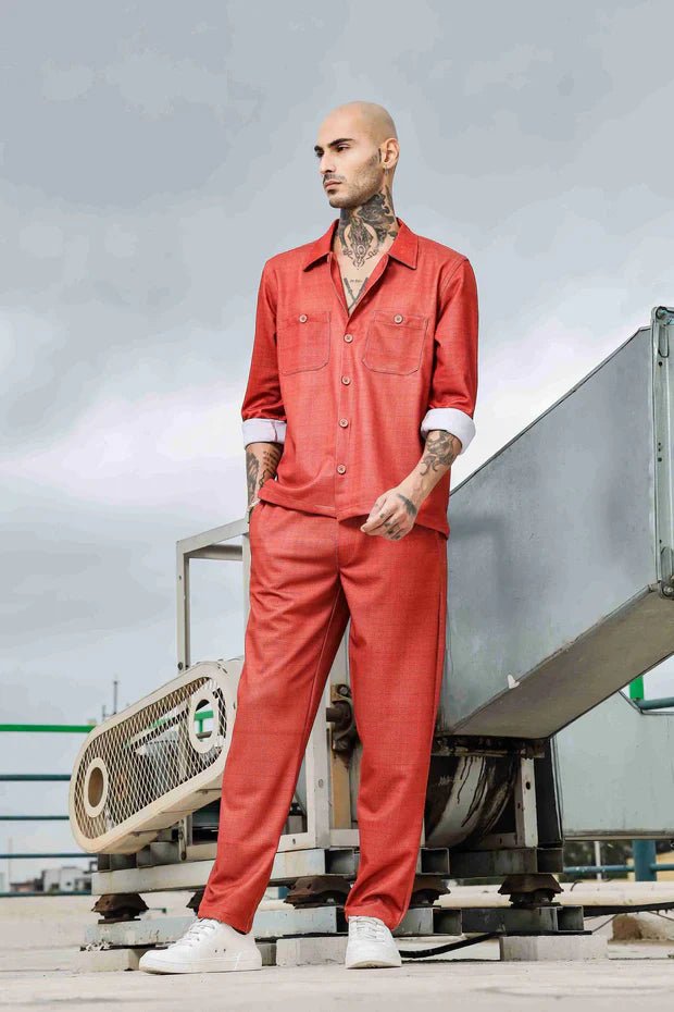 1L9A5973_11zon.jpg Rust Oversized Textured Fabric Shacket Shirt & All Day Pants Co-ord Set - Image 1