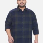 Plus Size Men Regular Fit Blue and Green Checkered Cotton Shirt