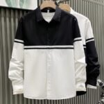 Men’s Black & White Patchwork Long Sleeve Shirt - Image 2