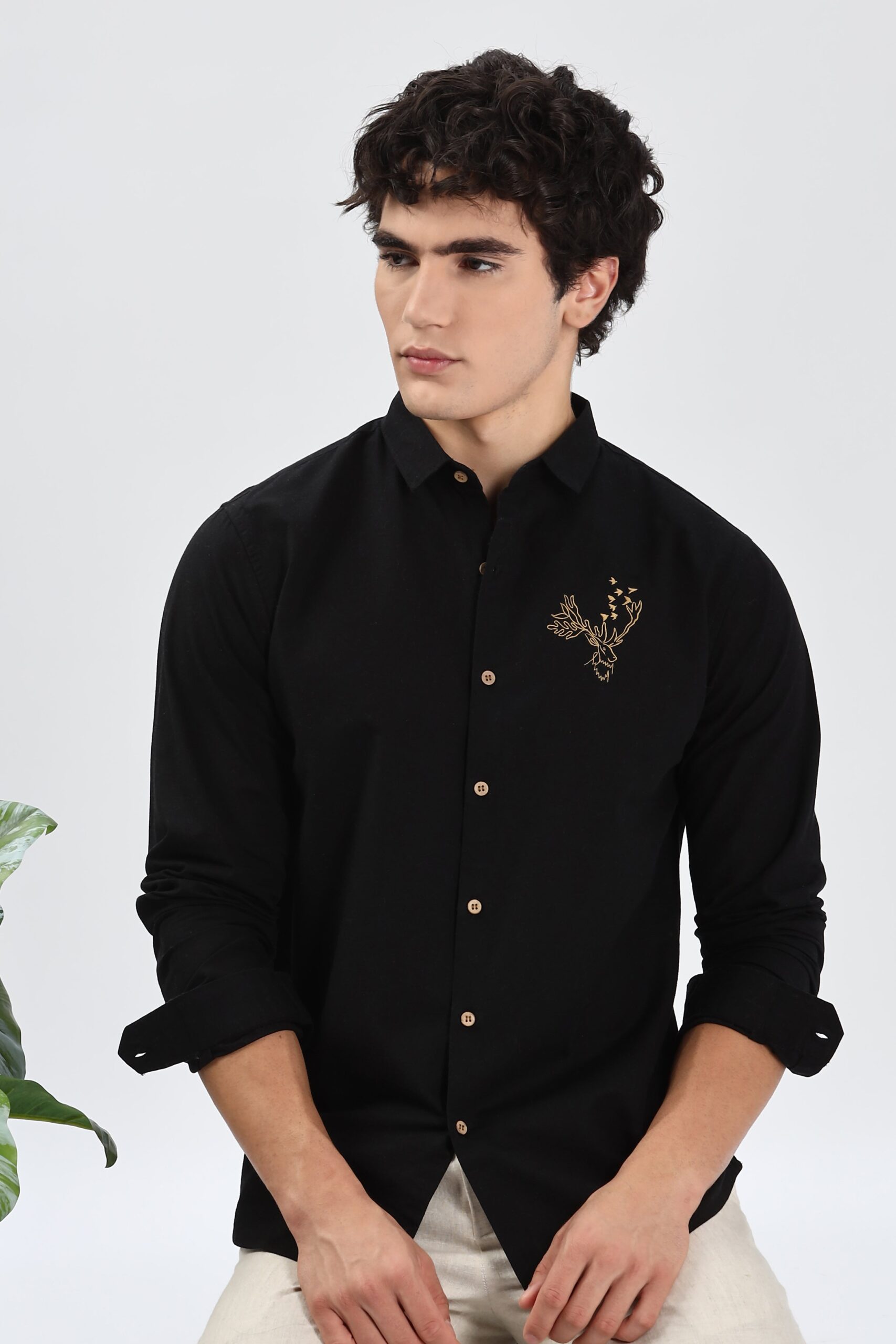 9_8201db51-19df-4e8e-ad79-08670a9d5a3a-scaled-1.jpg Arctic Reindeer Black Embroidered Luxury Casual Shirt - Image 1