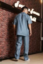 Blue Linen Blend Casual Relaxed Fit Short Sleeve Shirt & Gurkha Pants Co-Ord Set