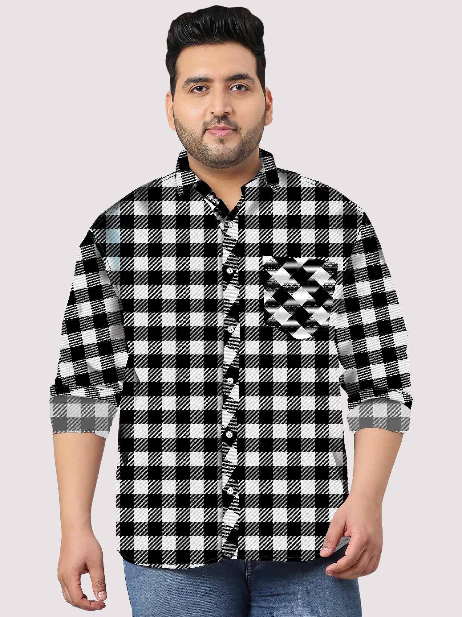 Black and White Bold Check Men Plus Size Full Sleeve Shirt - Image 1