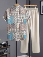 Classy Cream Mandala  Mens Full Set Trouser And Shirt Half Sleeves - Image 2