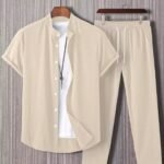 Plain Apricot Mens Full Set Trouser And Shirt Half Sleeves
