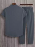 Plain Grey Mens Full Set Trouser And Shirt Half Sleeves - Image 2