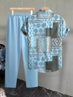 Classy Skyblue Mandala  Mens Full Set Trouser And Shirt Half Sleeves - Image 2