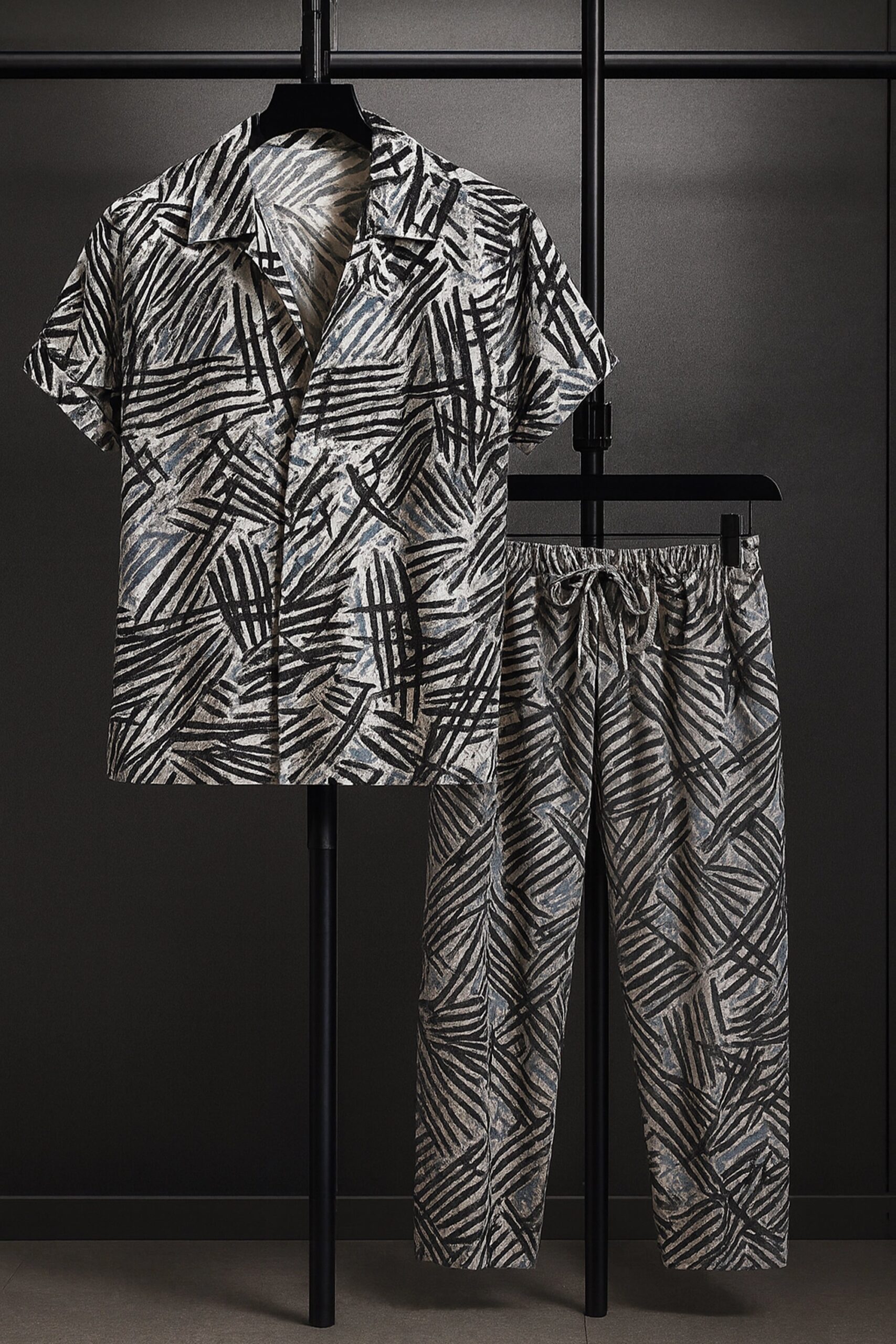 CRDS_BLACK_SCRATCH_1-scaled-1.jpg Black Scratch Men’s Casual Half Sleeve Shirt and Trouser Co-ord Set - Image 1