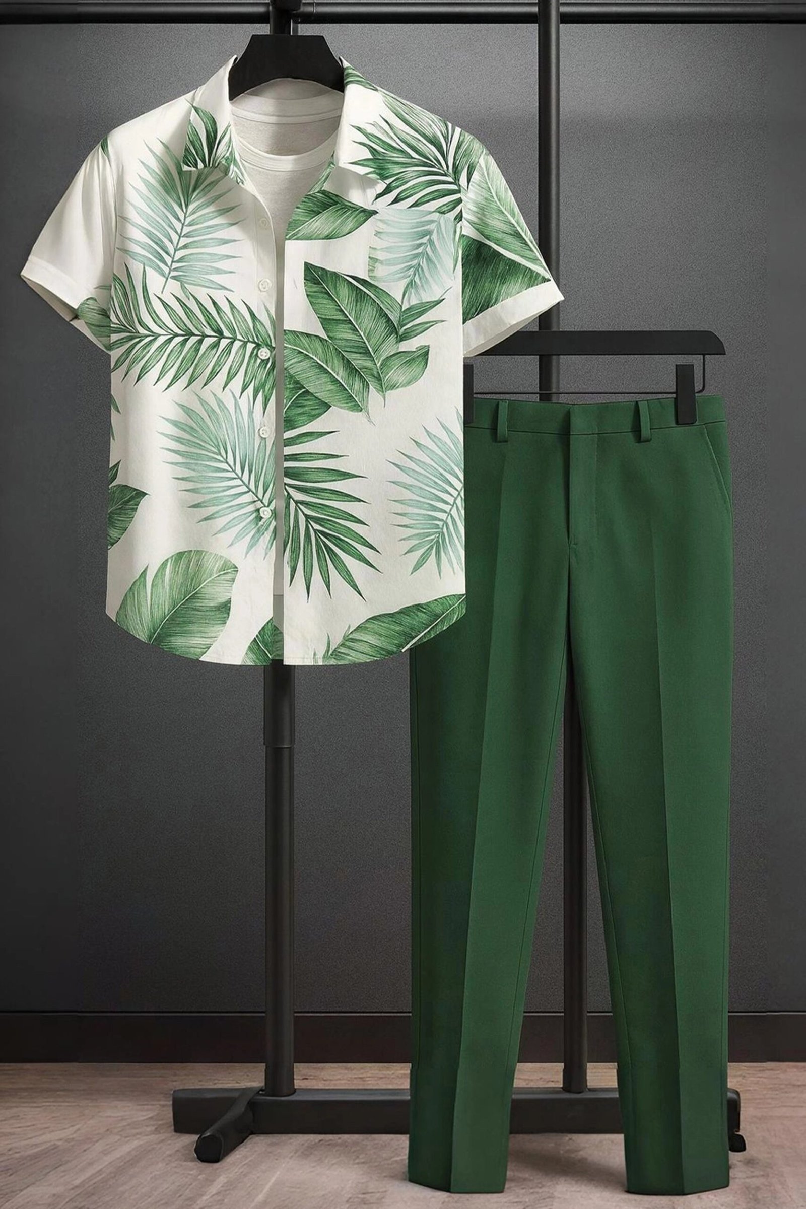 CRDS_GREEN_LEAF_1-scaled-1.jpg Green Leaf Men’s Casual Half Sleeve Shirt and Trouser Co-ord Set - Image 1