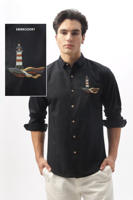 Lighthouse Pure Cotton Embroidered Summer Casual Shirt