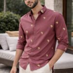 Berry Banana Pink Cotton Playful Embroidered Shirt