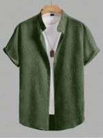 Men’s Textured Half Sleeve Green Shirt