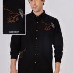 Shadow Grove Owl Motif Embroidered Nature Casual Shirt