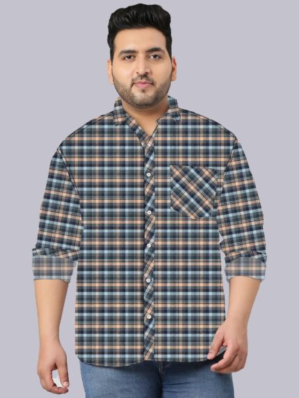 Dark Grey Check Pattern Men Plus Size Casual Shirt