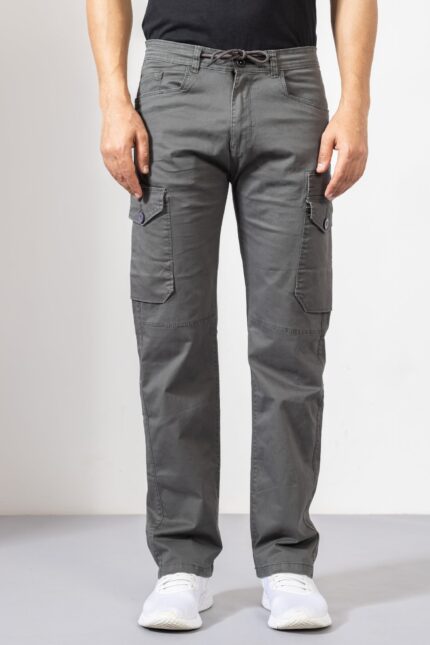 Steel Grey Cotton Cargo Pants with Functional Pocket Detailing