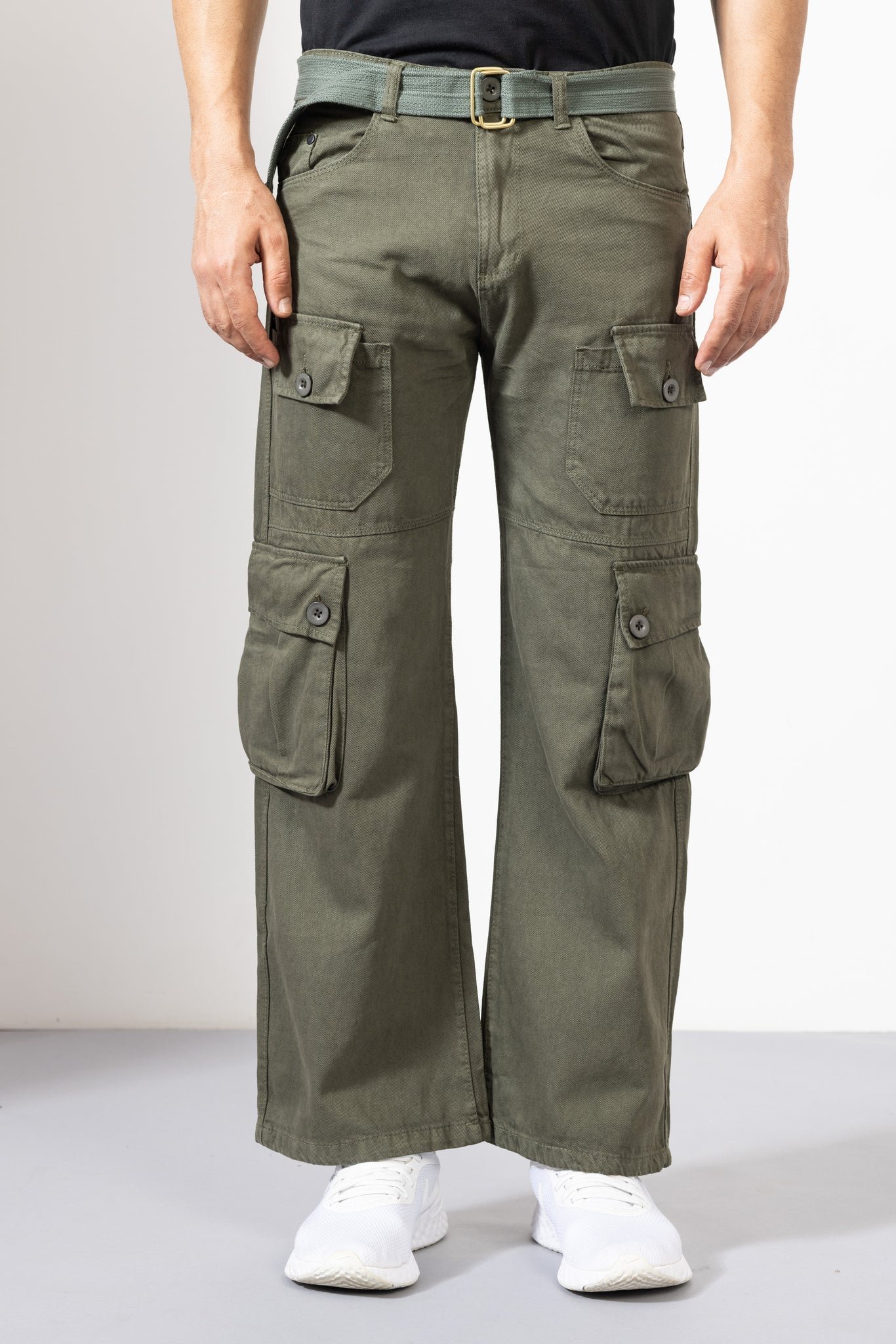 GSCRG8PKTDECLGRN.jpg Light Green Cotton Cargo Pants with Utility Look - Image 1