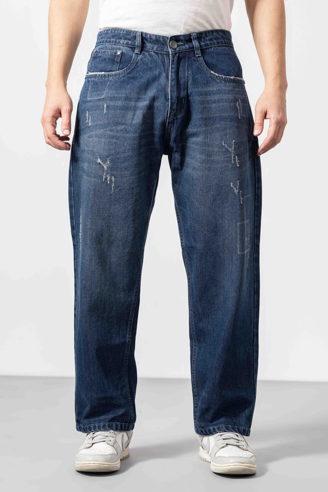 GSFTDNMJAN026-1DBLU.jpg Dark Blue Balloon-Fit Trendy Denim Jeans for Men - Image 1