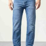 Blue Washed Straight-Fit Casual Denim Jeans