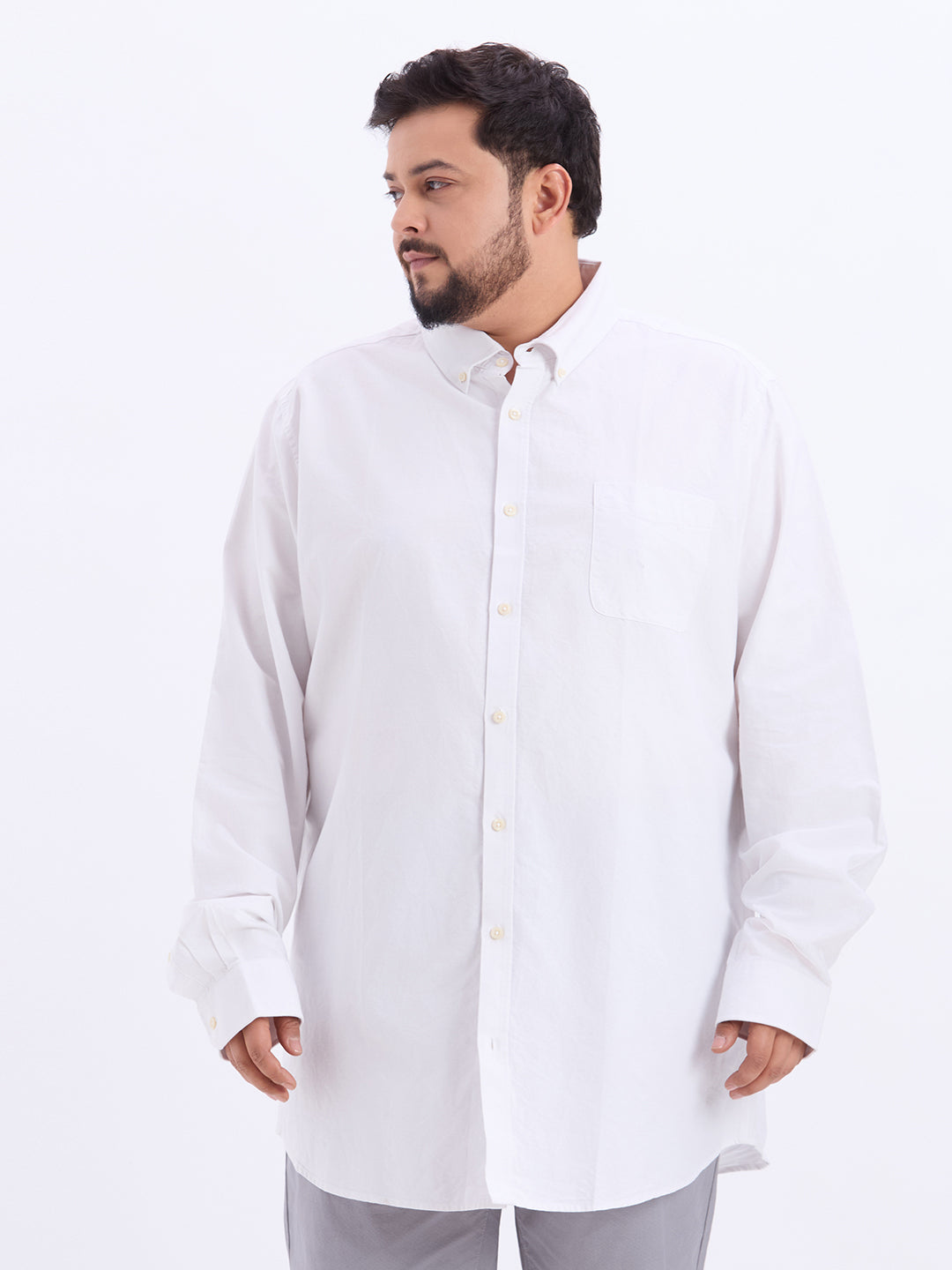 RICH067_1_35cf5866-0810-45e4-8e67-5ac0e27f888e.jpg Plus Size Men Regular Fit White Solid Cotton Formal Shirt - Image 1