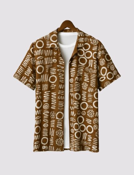 Brown Mandala Men’s Half Sleeve Casual Printed Shirt
