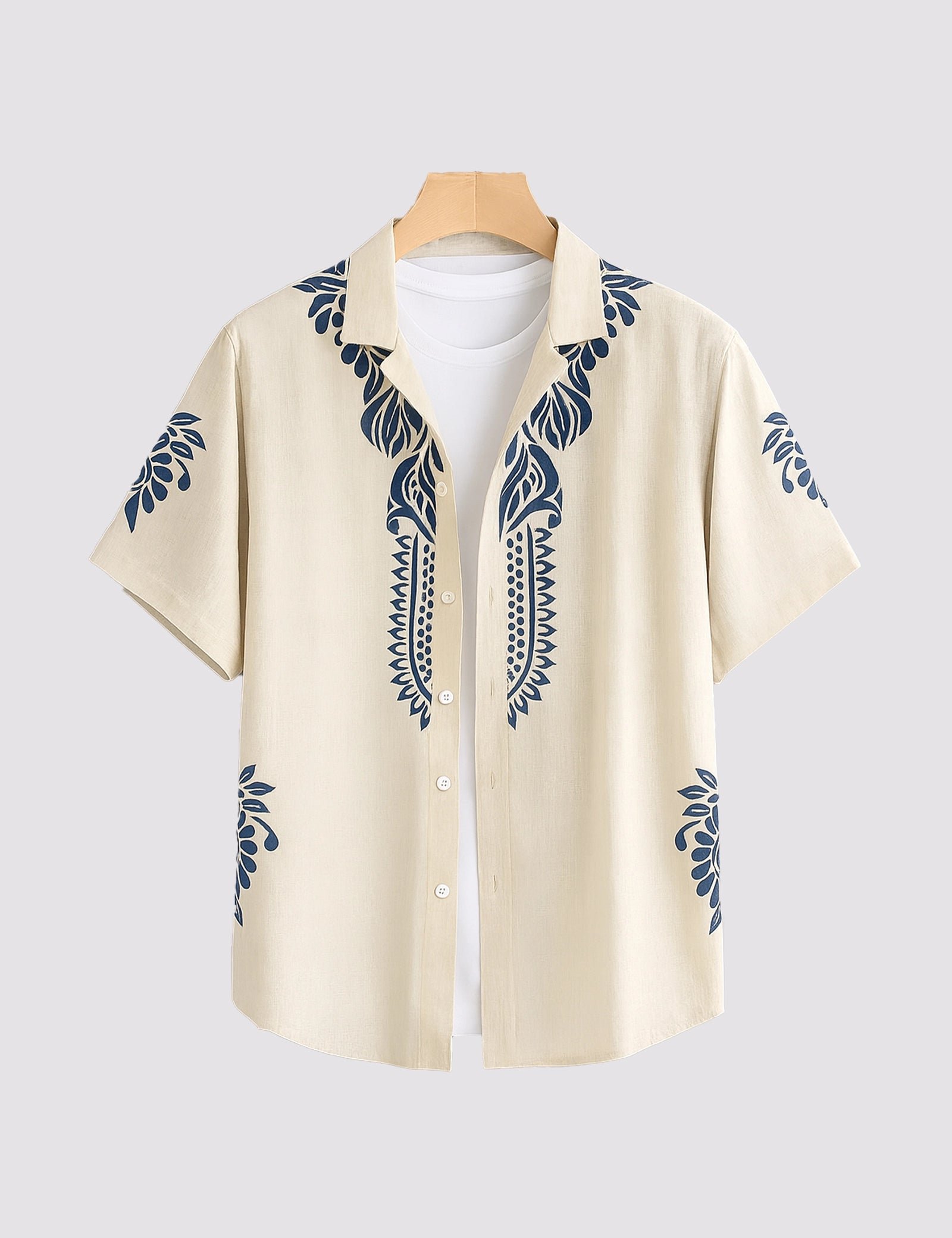ST_CREAM_BORDER_1.jpg Cream Border Men’s Half Sleeve Casual Printed Shirt - Image 1