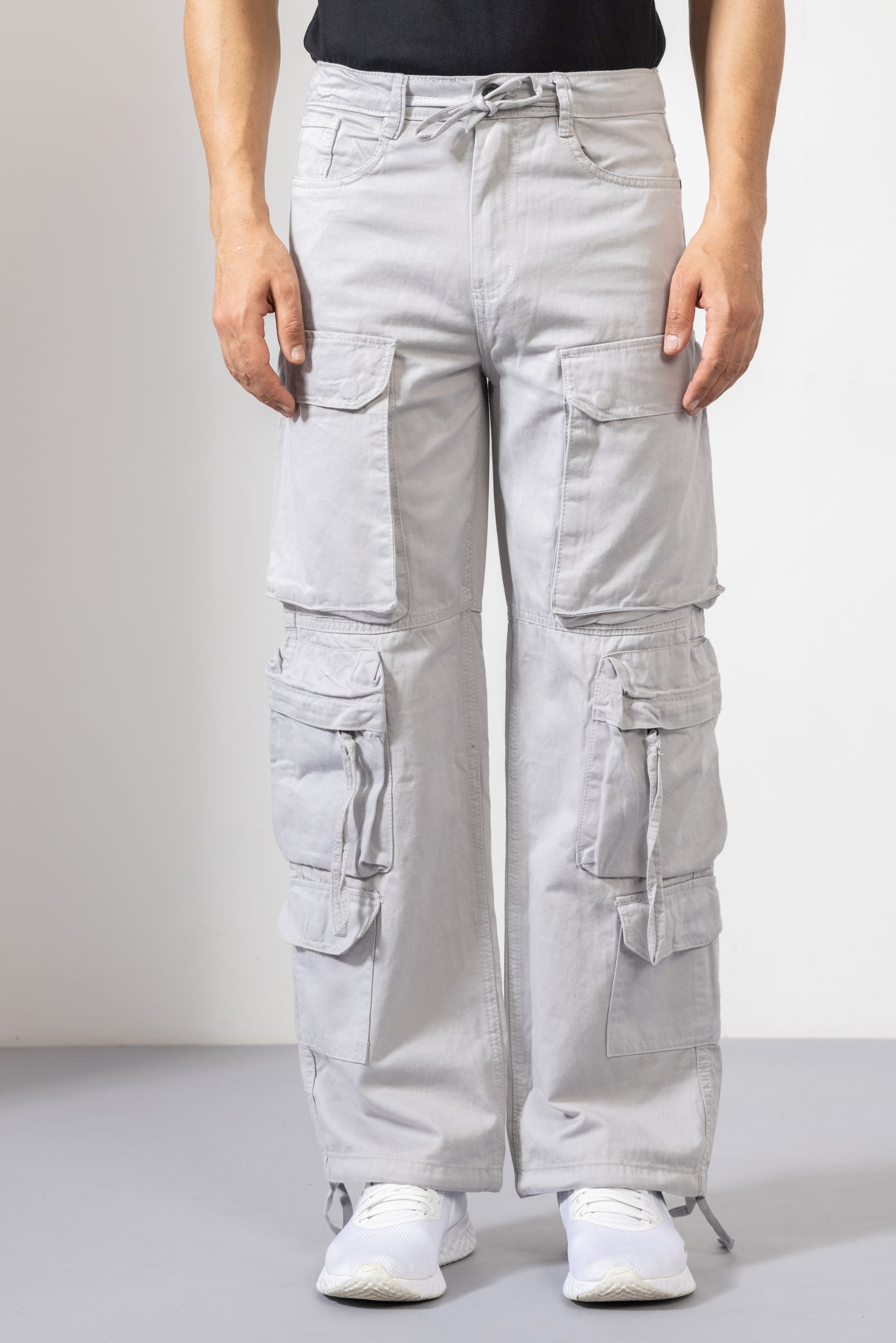 ZHP_0197.jpg Light Grey Cotton Cargo Pants for Urban Daily Wear - Image 1