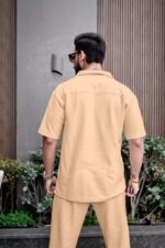 Cream Color Mens Full Set Trouser And Shirt Half Sleeves - Image 2