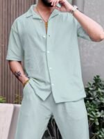 Sky Blue Color Mens Full Set Trouser And Shirt Half Sleeves