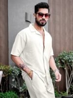White Color Mens Full Set Trouser And Shirt Half Sleeves - Image 2