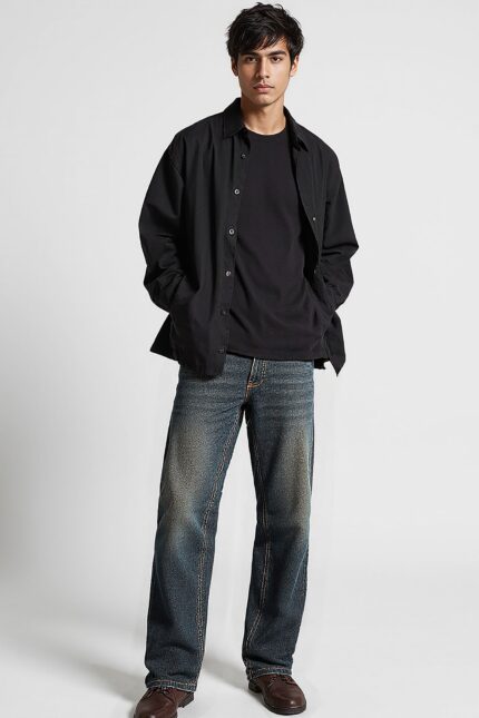 Rustic Blue Vintage Wash Classic Straight Denim Jeans for Men