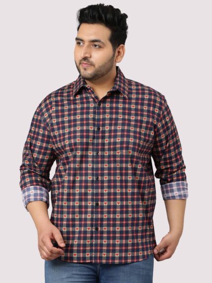 Maroon Heart Check Pattern Men Plus Size Shirt