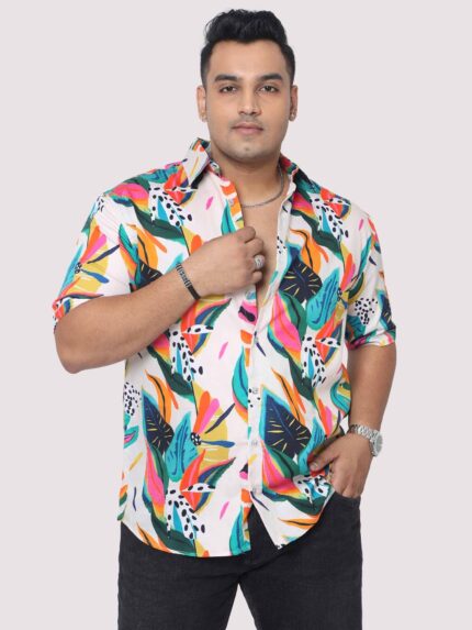 Coloured Leaf Pattern Digital Men Plus Size Half Sleeve Shirt