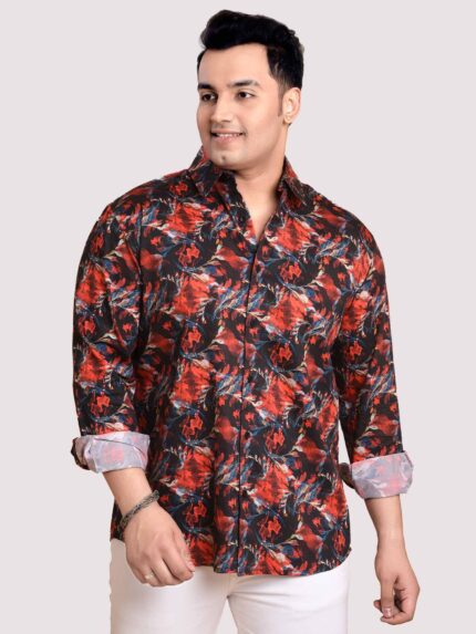 Red Current Floral Cotton Men Plus Size Full Sleeve Shirt