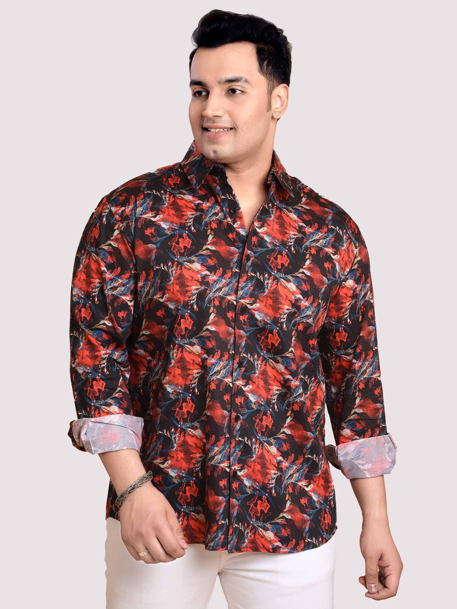 red-current-printed-cotton-full-sleeve-men-s-plus-size-guniaa-fashions-1.jpg Red Current Floral Cotton Men Plus Size Full Sleeve Shirt - Image 1