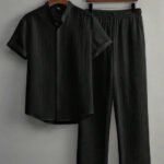 Striped Short Sleeves Shirt With Trousers